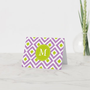 Monogrammad Lila Grönt Diamonds Ikat Mönster Anteckningskort