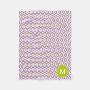 Monogrammad Lila Grönt Diamonds Ikat Mönster Fleecefilt