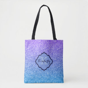 Monogrammad Lila och blå gradient Glitter Tygkasse