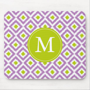 Monogrammad Lila och Grönt Ikat Mönster Musmatta