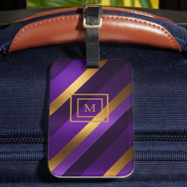 Monogrammad lila och Guld diagonal stripe Bagagebricka