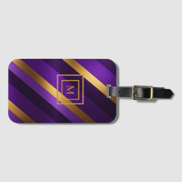 Monogrammad lila och Guld diagonal stripe Bagagebricka