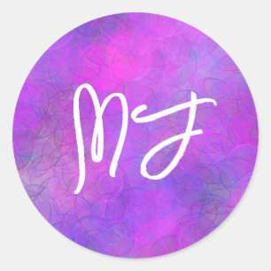 Monogrammad Lila och Rosa Bokeh Runt Klistermärke