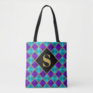 Monogrammad Lila Turcos Guld Glitter Tote Tygkasse