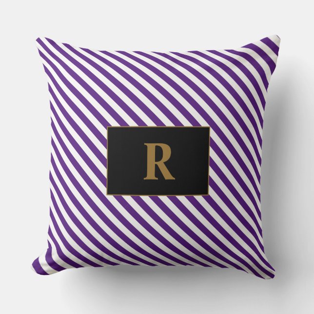 Monogrammad Lila/White Rand Kudde (Framsida)