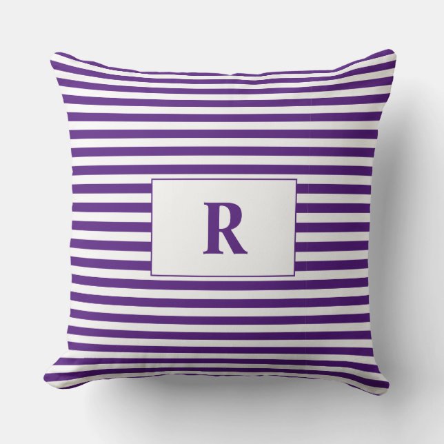 Monogrammad Lila/White Rand Kudde (Framsida)