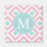 Monogrammad Ljus rosa Mint Diamonds Ikat Mönster