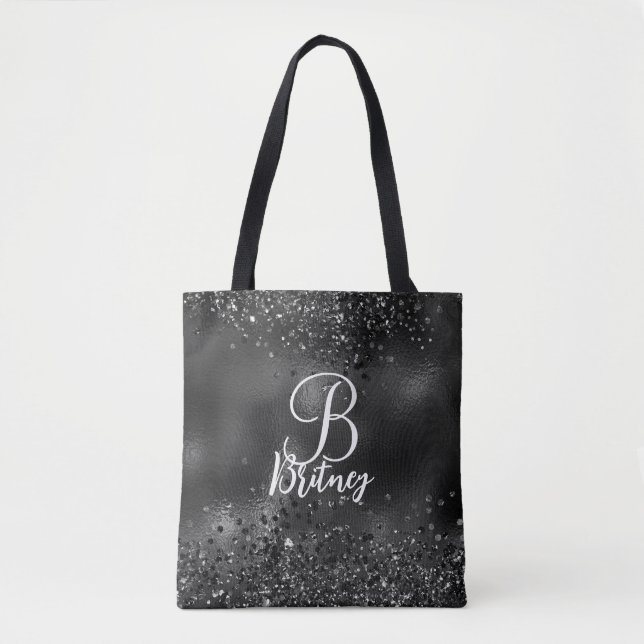 Monogrammad Luxury Black Glamor Glitter Mönster Tygkasse (Framsida)