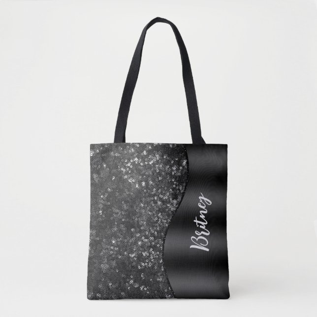 Monogrammad Luxury Black Glamor Glitter Mönster Tygkasse (Framsida)
