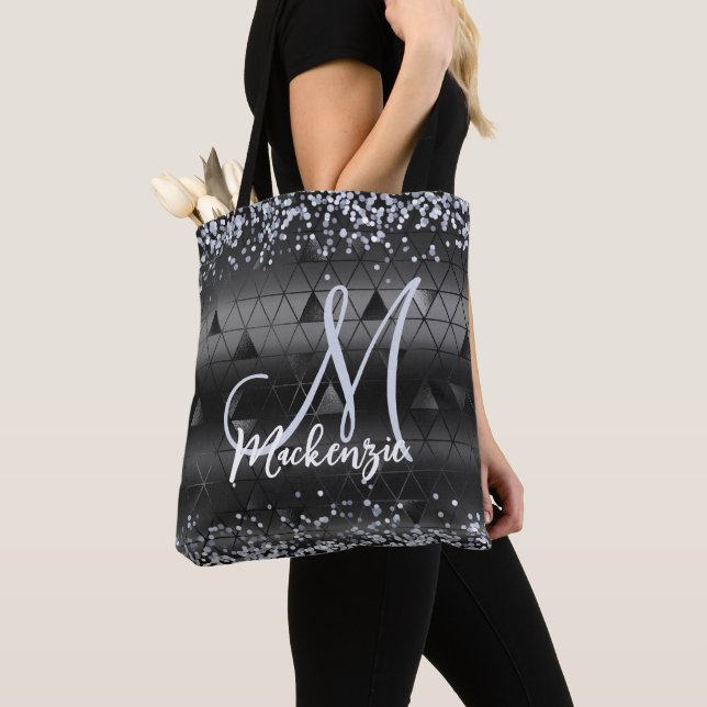 Monogrammad Luxury Black Glamor Glitter Mönster Tygkasse (Närbild)