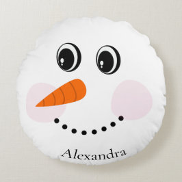 Monogrammad Lycklig Snögubbe Ansikte med Namn Rund Kudde
