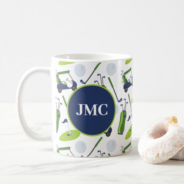 Monogrammad marin och Grönt Golf-Personlig Kaffemugg (Med munk)