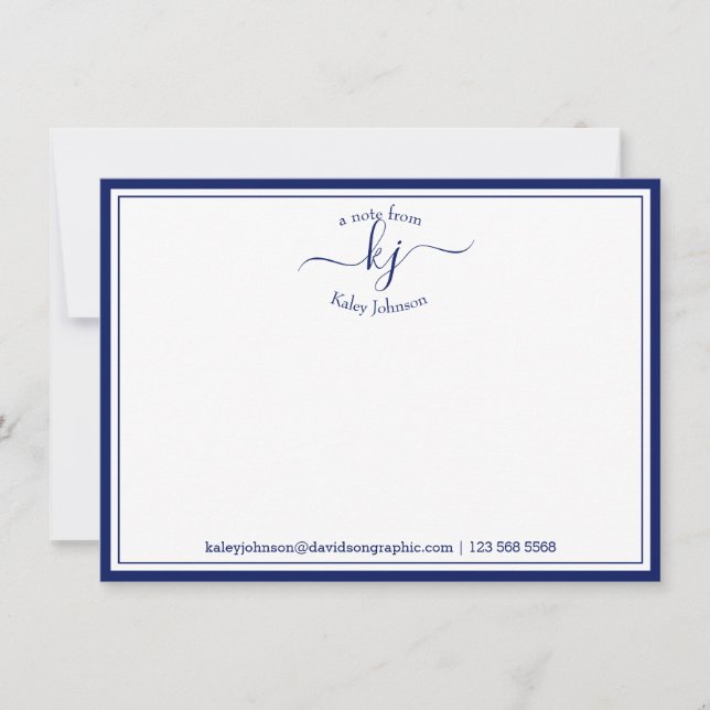 Monogrammad marin vit från anteckningskortets skri tack kort (Framsida)