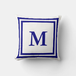 Monogrammad marinblått och vitt kudde