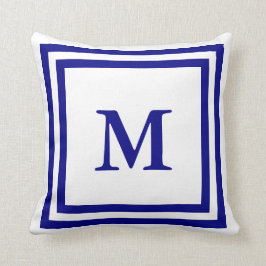 Monogrammad marinblått och vitt kudde