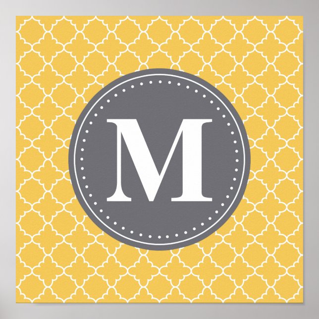 Monogrammad marockansk lattice i Gult/Grått Poster (Framsidan)