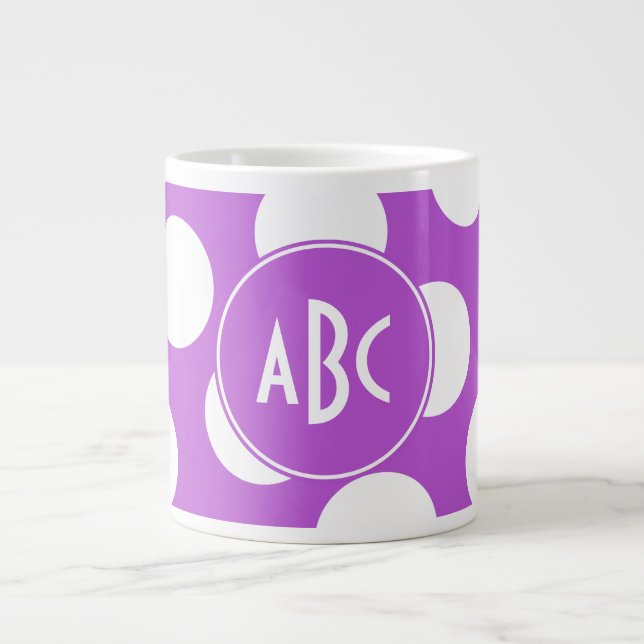 Monogrammad Medium Orchid och White Polka dots Jumbo Mugg (Framsidan)