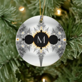 Monogrammad Metallic Silver Fractal Julgransprydnad Keramik