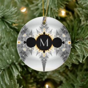 Monogrammad Metallic Silver Fractal Julgransprydnad Keramik