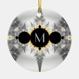 Monogrammad Metallic Silver Fractal Julgransprydnad Keramik