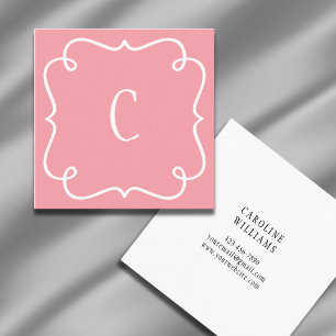 Monogrammad minimal Trendig Unik kvinnlig Rosa Fyrkantigt Visitkort