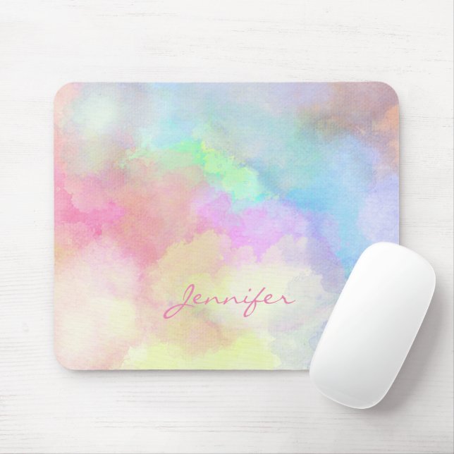 Monogrammad mjuk pastel Watercolor Musmatta (Med mus)