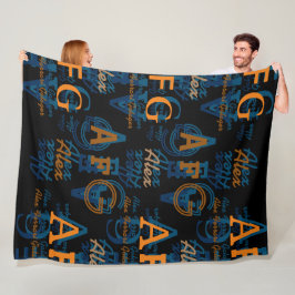 Monogrammad Modern Collage of Initialer & Namn Blk Fleecefilt