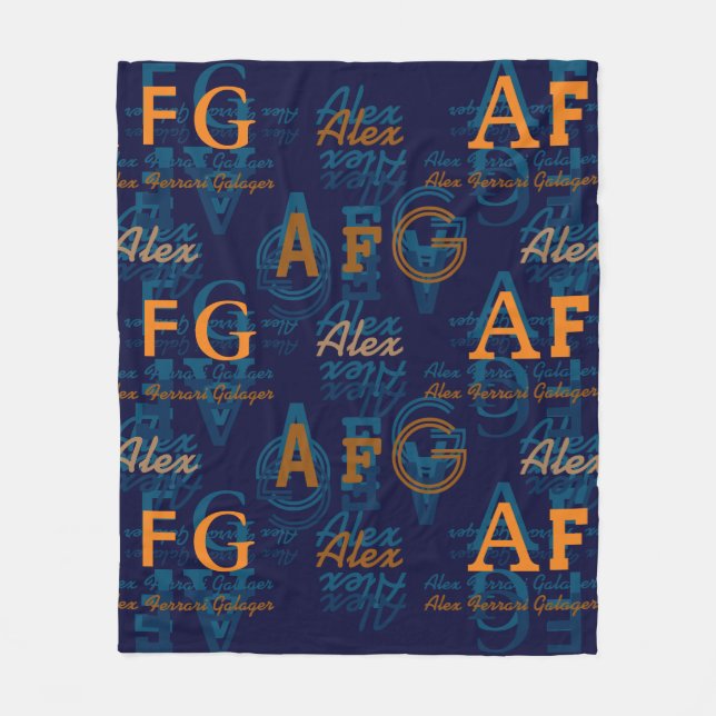 Monogrammad Modern Collage of Initialer & Namn Fleecefilt (Framsidan)