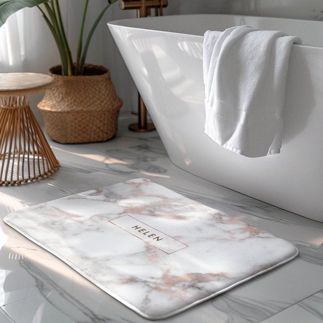 Monogrammad Modern Faux Ro-Guld Marble Badrumsmatta (Skapare uppladdad)