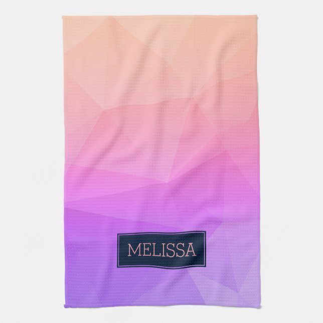 Monogrammad Modern Geometric Mönster Lila & Rosa Kökshandduk (Vertikal)