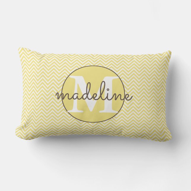 Monogrammad Modern Gult/White Chevron Lumbarkudde (Framsida)