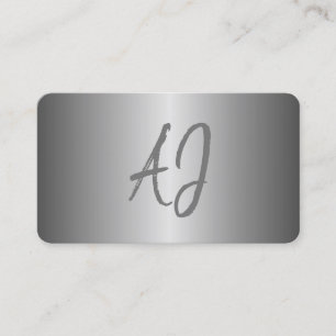 Monogrammad modern metallbaserad grått silver vit visitkort