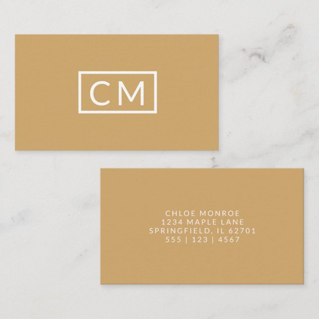 Monogrammad Modern Minimal Senard-Gult Visitkort (Fram/baksida)