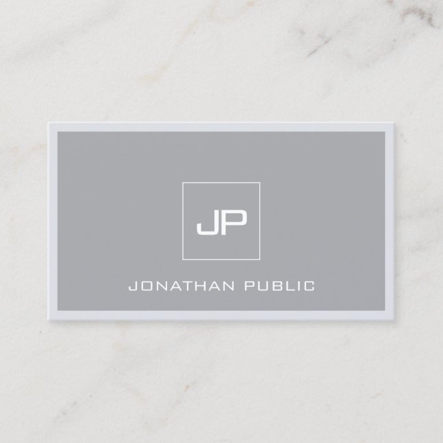Monogrammad Modern Minimalist Elegant Grått Plain Visitkort (Framsida)