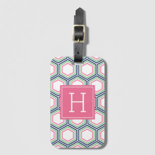 Monogrammad Mönster i färgen Preppy Geometric Bagagebricka