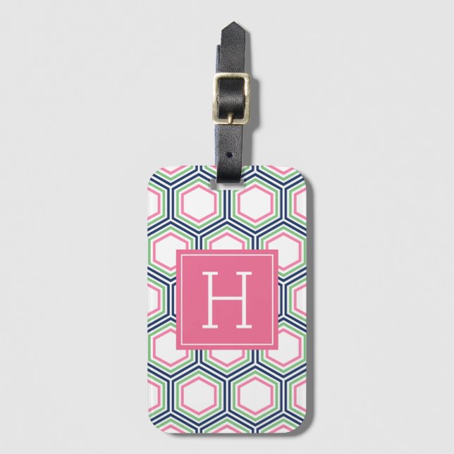Monogrammad Mönster i färgen Preppy Geometric Bagagebricka (Framsida vertikal)