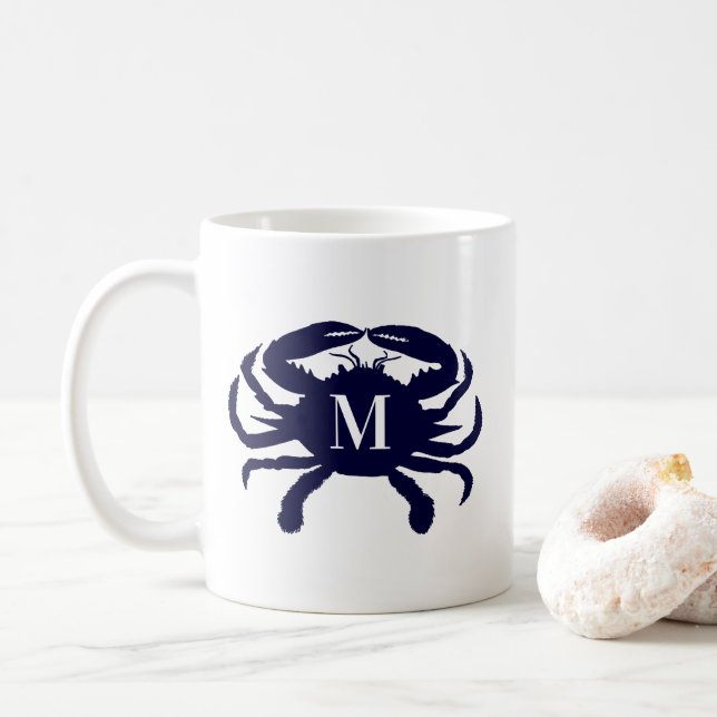 Monogrammad mörk blått krabb kaffemugg (Med munk)