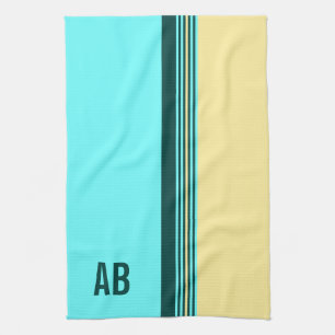 Monogrammad Mörk grönt Gult Blue Rand Kökshandduk