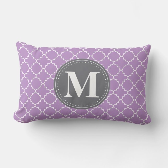 Monogrammad Moroccan Lattice in Lilac / Grått Lumbarkudde (Framsida)