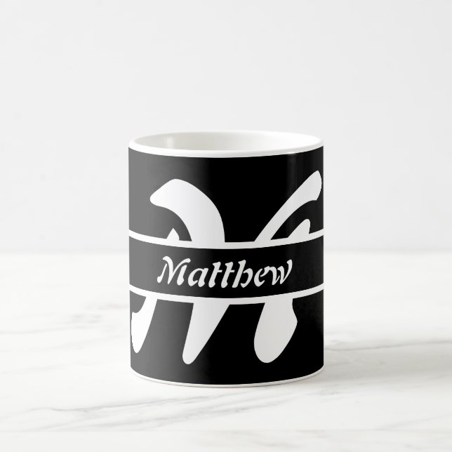Monogrammad Mugg Black White & Grått Gift Coffee K (Center)