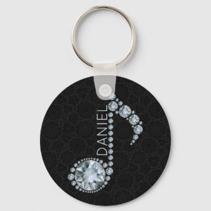 Monogrammad Music Note Vitdiamanter över svart Nyckelring