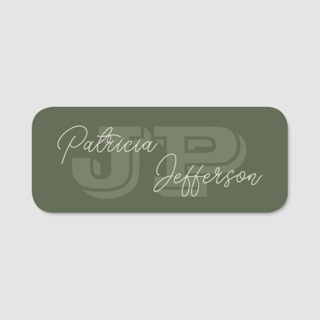 Monogrammad Mustard Gult Handwrite Calligraphy Namnbricka (Framsida)