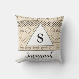 Monogrammad Namn Beige Geometric Mönster-utskrift Kudde