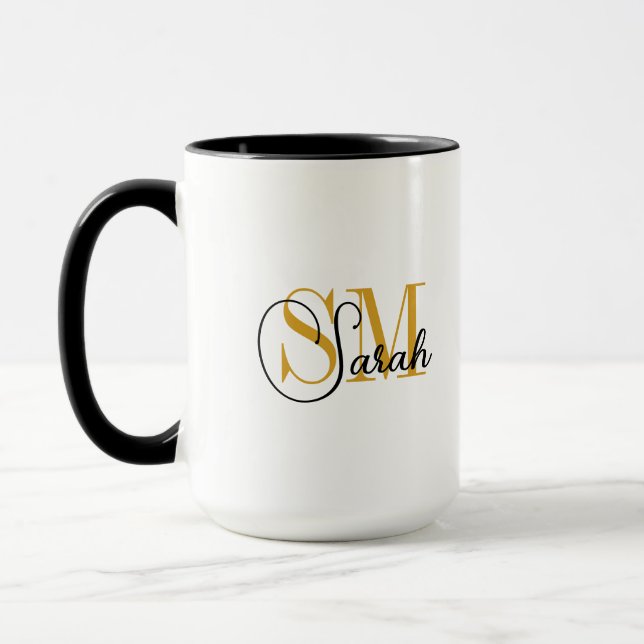 Monogrammad Namn & Elegant Namnteckning kaffe Mugg (Vänster)