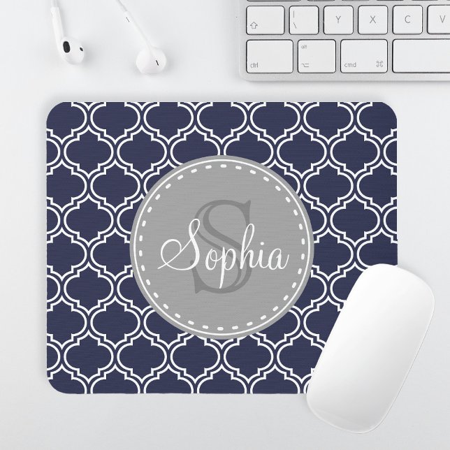 Monogrammad Navy Blue Lattice Mönster Musmatta (Skapare uppladdad)