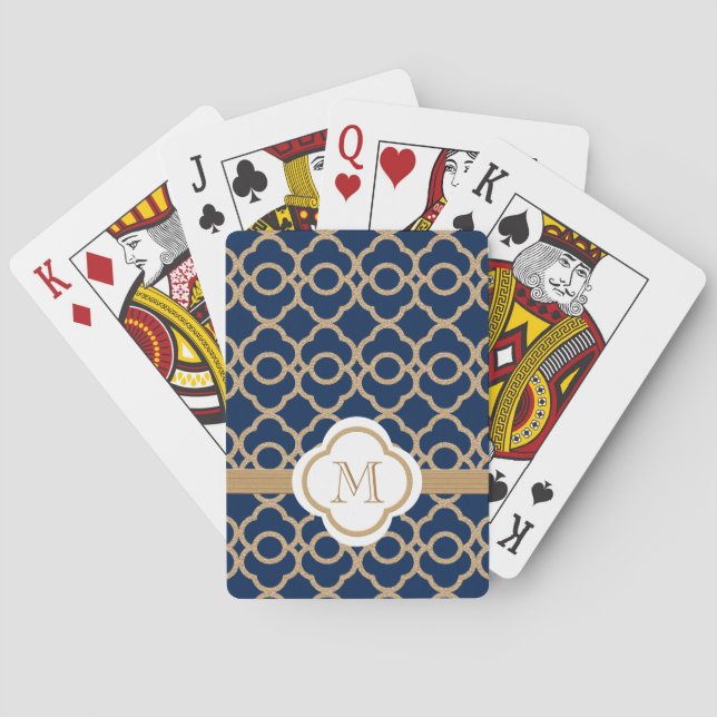 Monogrammad Navy Blue och Guld Moroccan Casinokort (Baksidan)