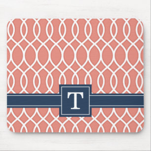 Monogrammad Navy Blue Rosa Lattice Mönster Musmatta