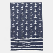 Monogrammad Navy Blue White Anchor Nautical