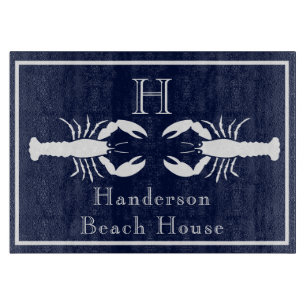 Monogrammad Navy Blue White Lobster Nautical