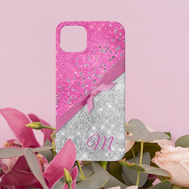 Monogrammad om glamorös Rosa och Silver Glittery (Skapare uppladdad)